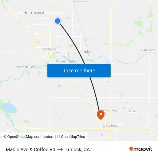 Mable Ave & Coffee Rd to Turlock, CA map