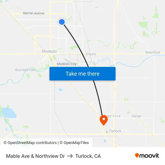 Mable Ave & Northview Dr to Turlock, CA map