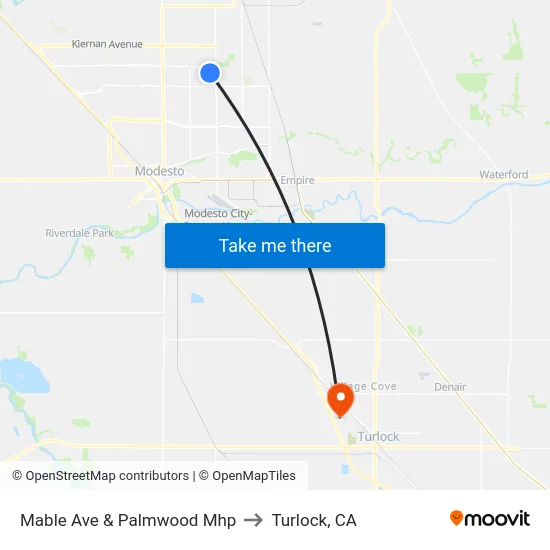 Mable Ave & Palmwood Mhp to Turlock, CA map
