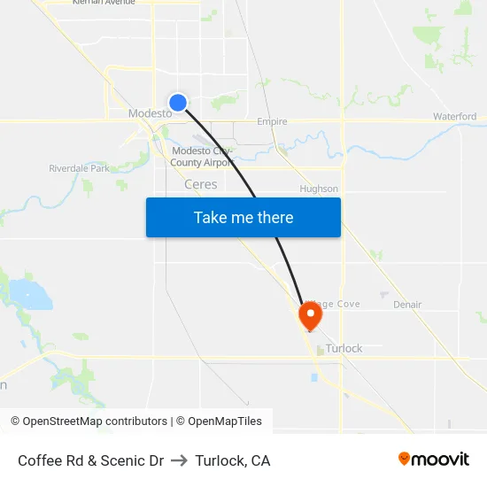 Coffee Rd & Scenic Dr to Turlock, CA map