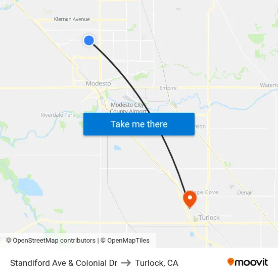 Standiford Ave & Colonial Dr to Turlock, CA map