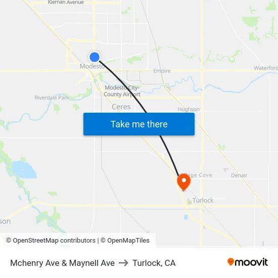 Mchenry Ave & Maynell Ave to Turlock, CA map