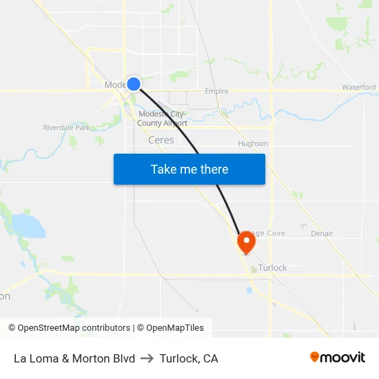 La Loma & Morton Blvd to Turlock, CA map