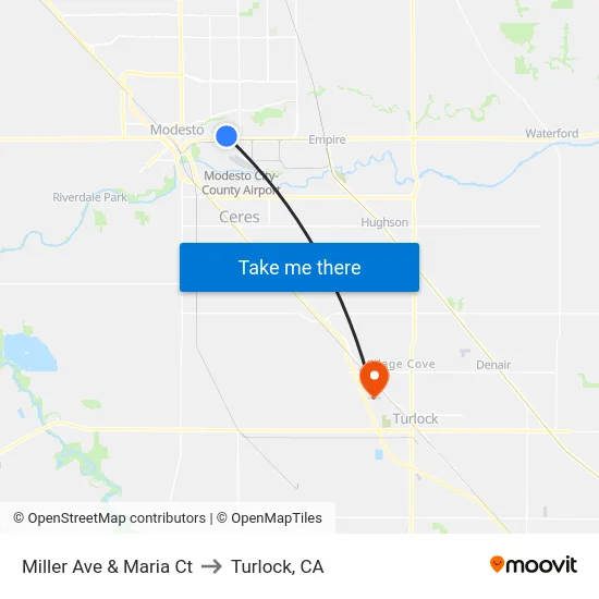 Miller Ave & Maria Ct to Turlock, CA map
