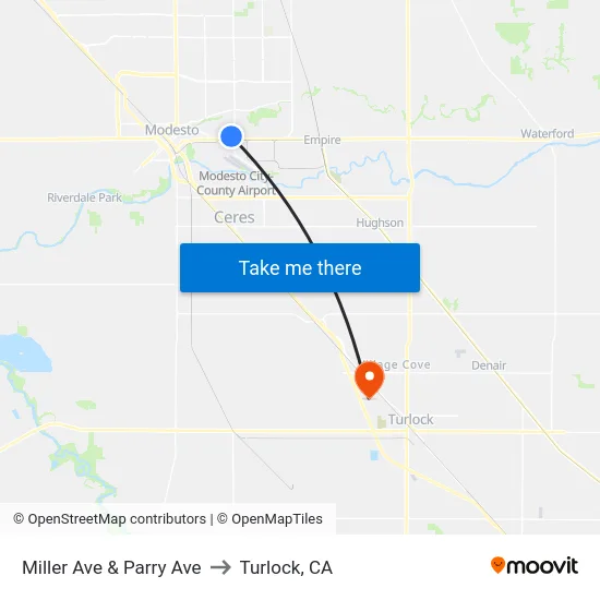 Miller Ave & Parry Ave to Turlock, CA map