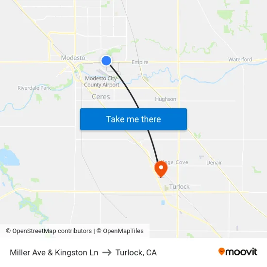 Miller Ave & Kingston Ln to Turlock, CA map