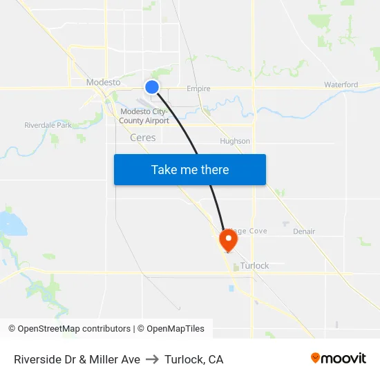 Riverside Dr & Miller Ave to Turlock, CA map