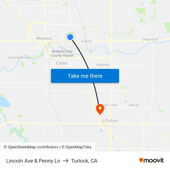 Lincoln Ave & Penny Ln to Turlock, CA map