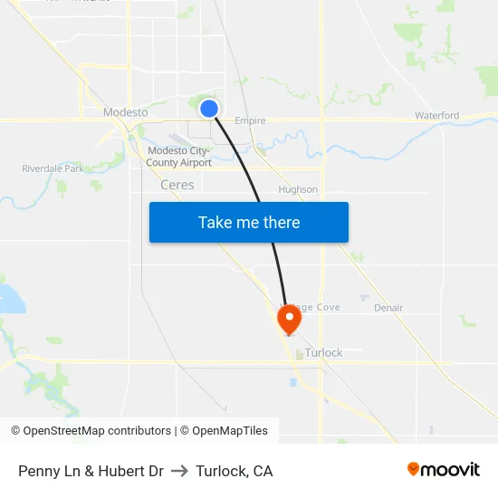 Penny Ln & Hubert Dr to Turlock, CA map