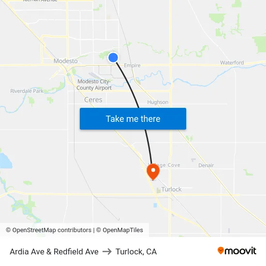 Ardia Ave & Redfield Ave to Turlock, CA map