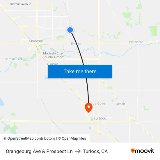 Orangeburg Ave & Prospect Ln to Turlock, CA map