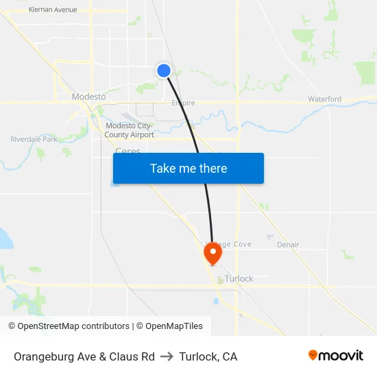 Orangeburg Ave & Claus Rd to Turlock, CA map