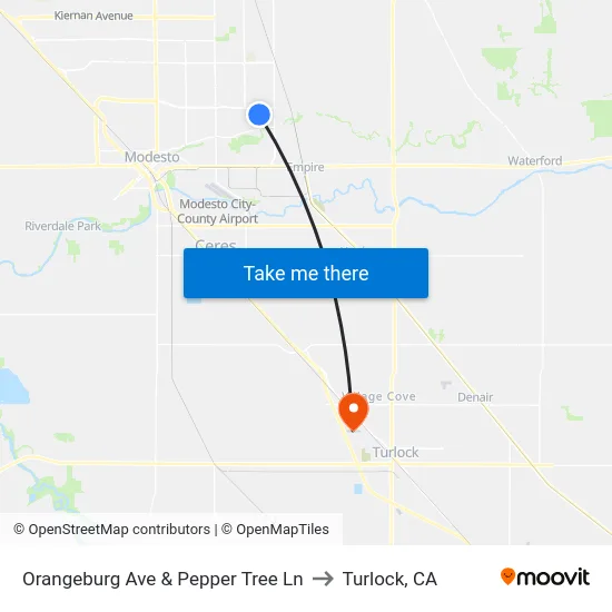 Orangeburg Ave & Pepper Tree Ln to Turlock, CA map