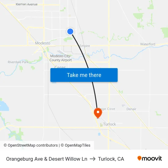 Orangeburg Ave & Desert Willow Ln to Turlock, CA map