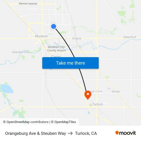 Orangeburg Ave & Steuben Way to Turlock, CA map