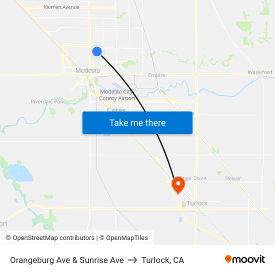 Orangeburg Ave & Sunrise Ave to Turlock, CA map