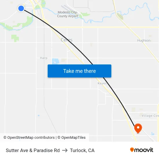 Sutter Ave & Paradise Rd to Turlock, CA map