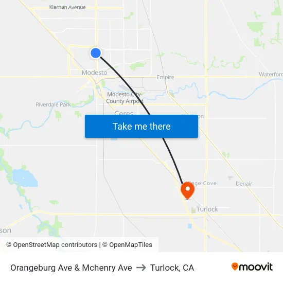 Orangeburg Ave & Mchenry Ave to Turlock, CA map