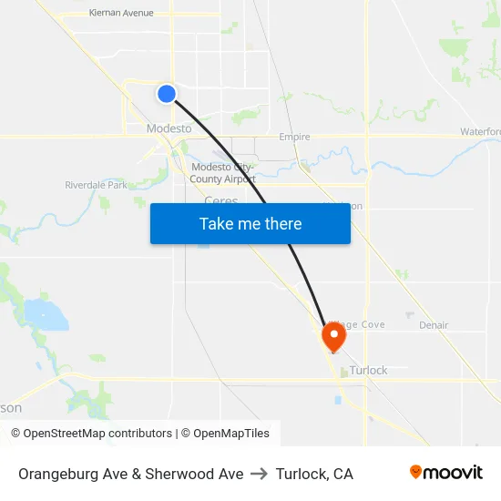 Orangeburg Ave & Sherwood Ave to Turlock, CA map