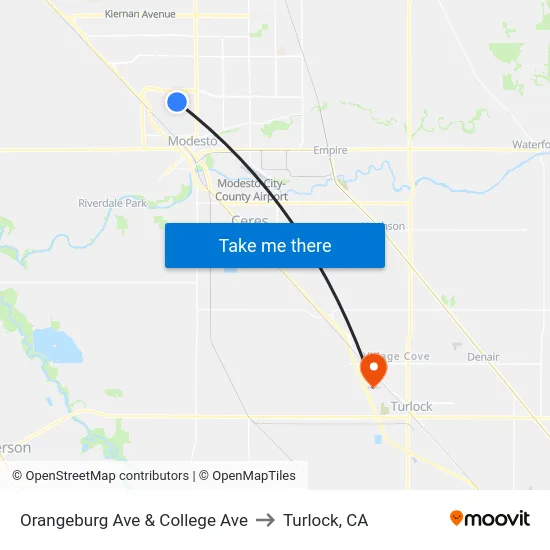 Orangeburg Ave & College Ave to Turlock, CA map