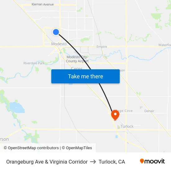 Orangeburg Ave & Virginia Corridor to Turlock, CA map