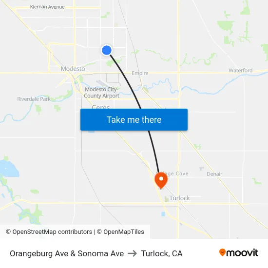 Orangeburg Ave & Sonoma Ave to Turlock, CA map