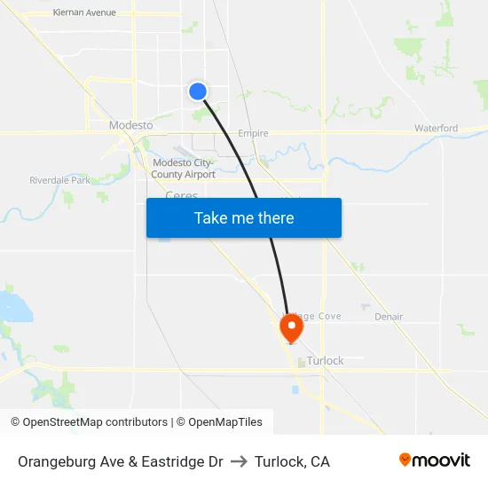 Orangeburg Ave & Eastridge Dr to Turlock, CA map