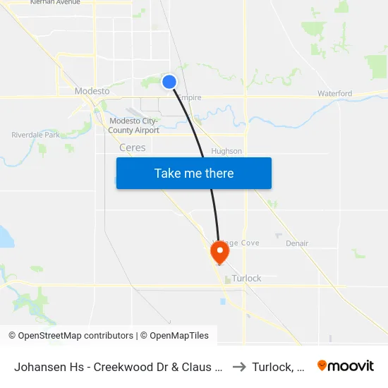 Johansen Hs - Creekwood Dr & Claus Rd to Turlock, CA map