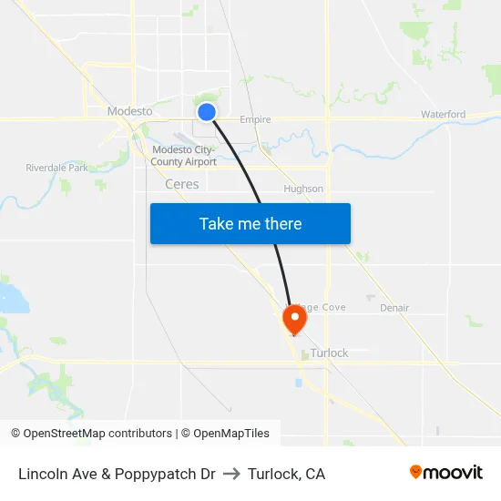 Lincoln Ave & Poppypatch Dr to Turlock, CA map