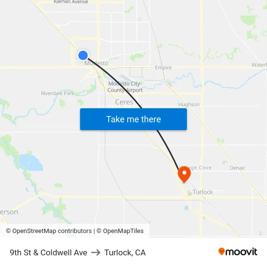 9th St & Coldwell Ave to Turlock, CA map