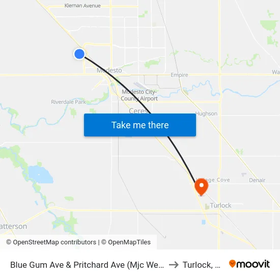 Blue Gum Ave & Pritchard Ave (Mjc West) to Turlock, CA map