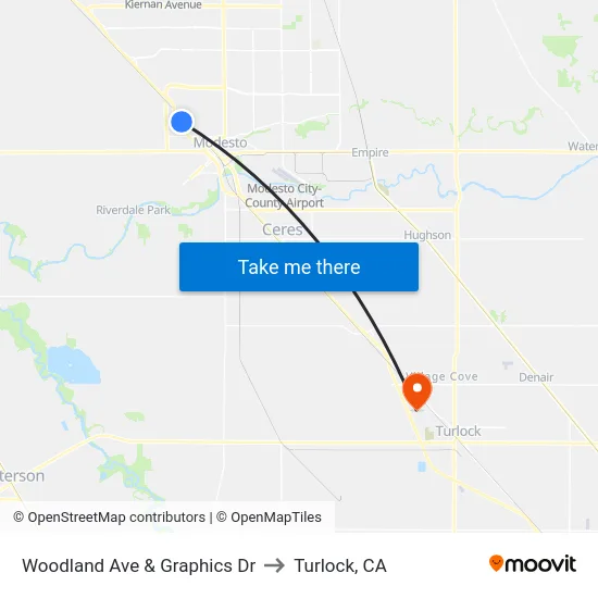Woodland Ave & Graphics Dr to Turlock, CA map