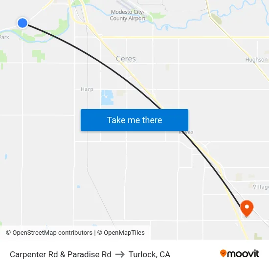 Carpenter Rd & Paradise Rd to Turlock, CA map