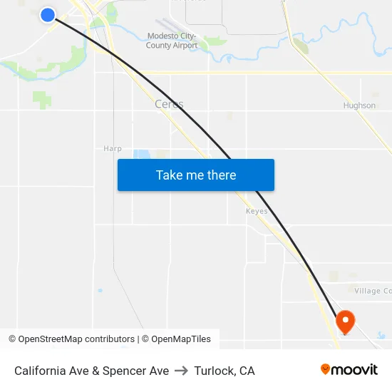 California Ave & Spencer Ave to Turlock, CA map
