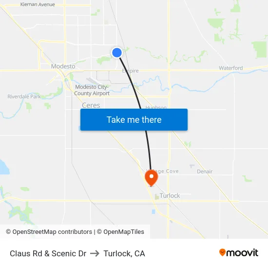 Claus Rd & Scenic Dr to Turlock, CA map