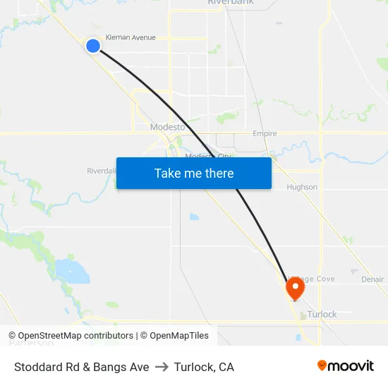 Stoddard Rd & Bangs Ave to Turlock, CA map