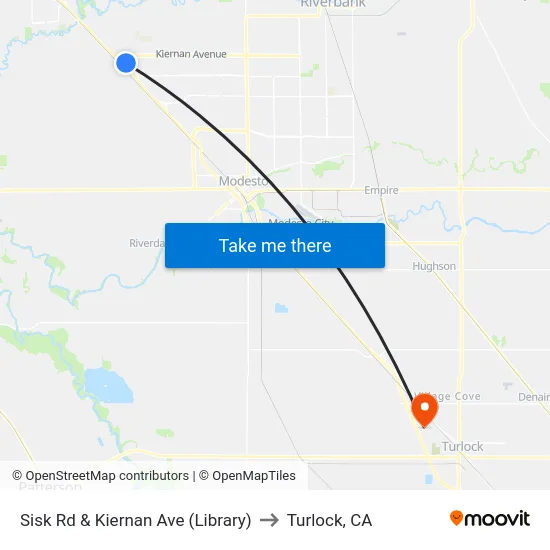 Sisk Rd & Kiernan Ave (Library) to Turlock, CA map
