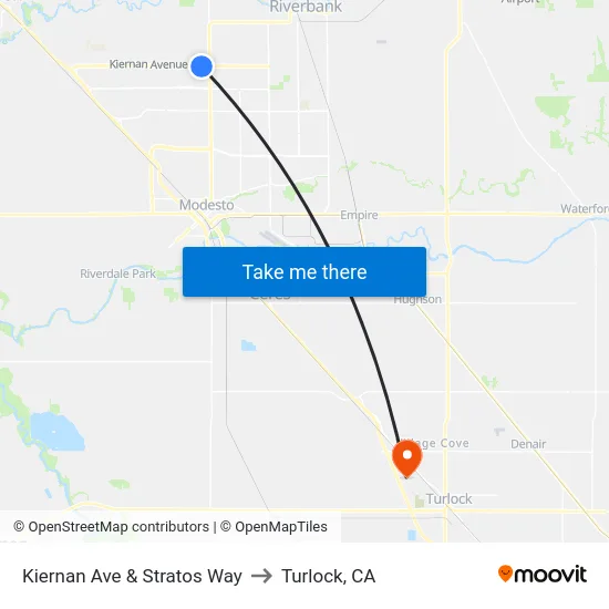 Kiernan Ave & Stratos Way to Turlock, CA map