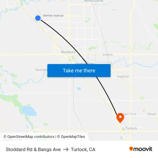 Stoddard Rd & Bangs Ave to Turlock, CA map