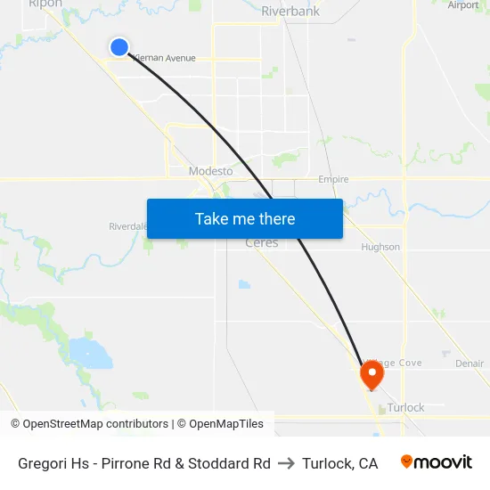 Gregori Hs - Pirrone Rd & Stoddard Rd to Turlock, CA map