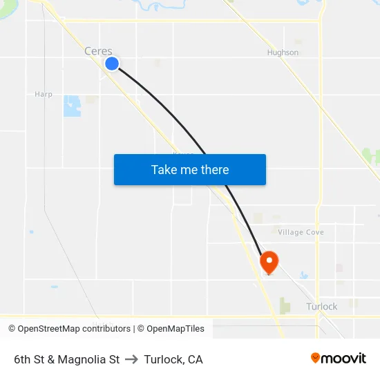 6th St & Magnolia St to Turlock, CA map