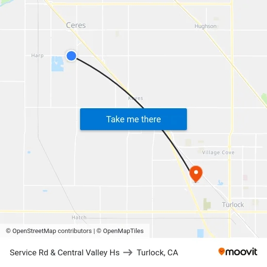 Service Rd & Central Valley Hs to Turlock, CA map