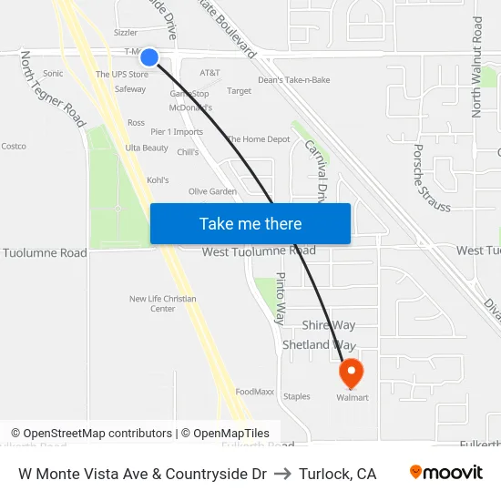 W Monte Vista Ave & Countryside Dr to Turlock, CA map