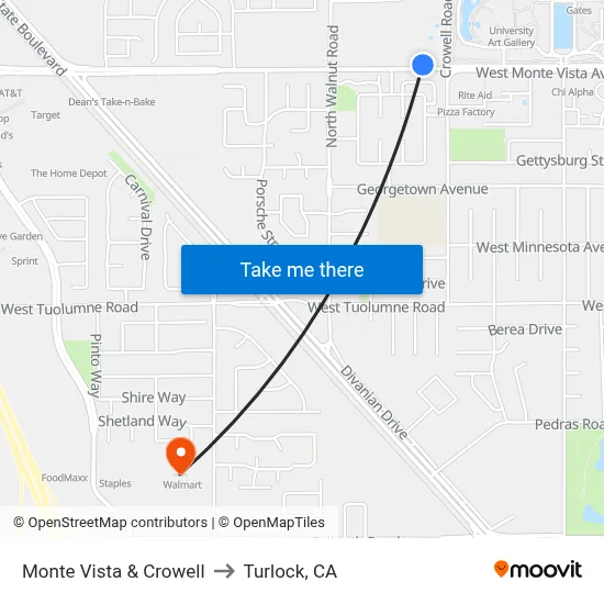 Monte Vista & Crowell to Turlock, CA map