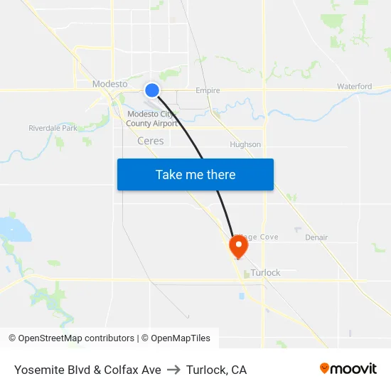 Yosemite Blvd & Colfax Ave to Turlock, CA map