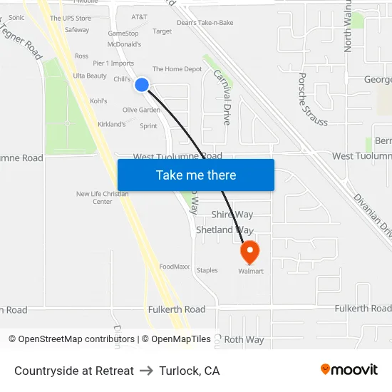 Countryside at Retreat to Turlock, CA map