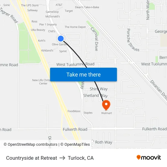 Countryside at Retreat to Turlock, CA map