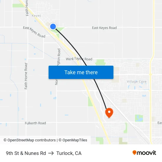 9th St & Nunes Rd to Turlock, CA map