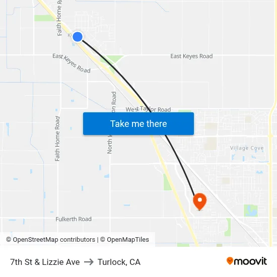 7th St & Lizzie Ave to Turlock, CA map