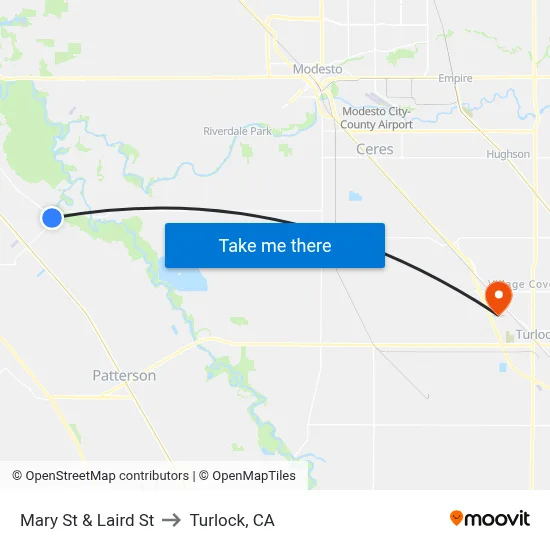 Mary St & Laird St to Turlock, CA map